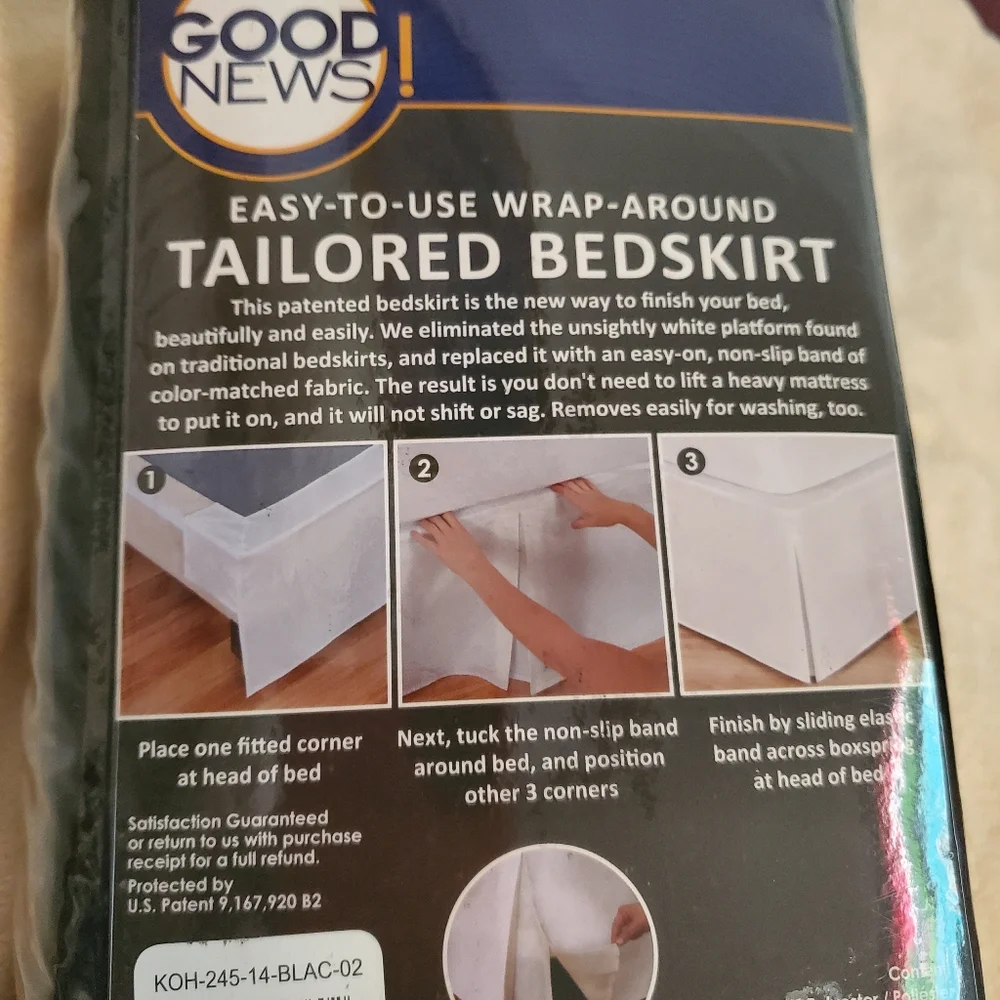 NWT Good News Wrap- Around Tailored Bedskirt - Full Size, Black
